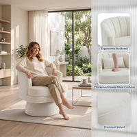 Garvee 360° Swivel Barrel Accent Chair with Lumbar Pillow, Soft Upholstered Single Armchair, Round Base for Living Room/Bedroom/Vanity - With lumbar pillow | velvet | beige