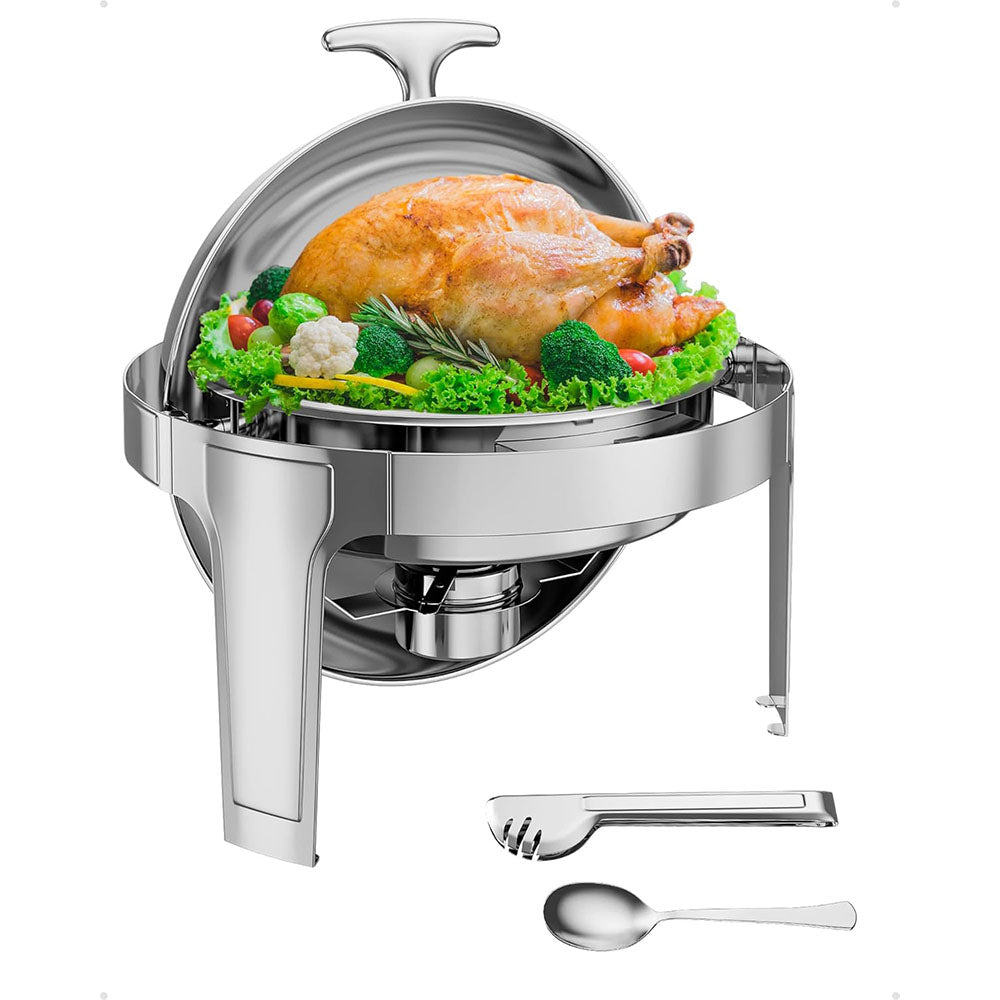 Garvee 6QT Roll Top Chafing Dish Buffet Set,Full Size Stainless Steel Pan Chafer, Round Catering Warmer Server, for Wedding, Parties, Banquet, Catering Event,1 Pack