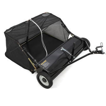 Garvee 42" Lawn Sweeper Tow Behind, Heavy Duty Yard Sweeper Pull Behind with 21 Cu.Ft Large Hopper & Adjustable Sweeping Height, Universal Leaf Grass Collector for Tractor ATV UTV, Black