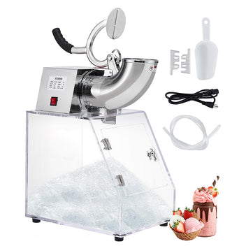 Garvee Commercial Ice Crusher Shaver Snow Cone Maker, Stainless Steel Electric Snow Cone Machine with Dual Blades, Acrylic Box, Safety On/Off Switch, Shaved Ice Machine for Home, Restaurants, Bars