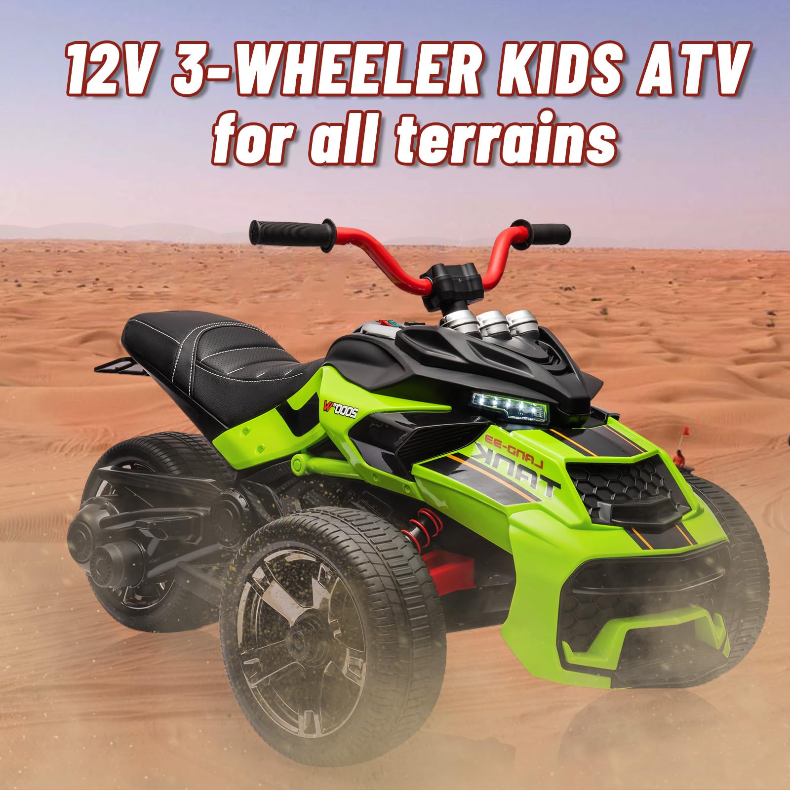 12V Kids Ride on Toy for Kids, Ride On Car w/Parent Remote, 2x55W Powerful Engine 7MPH Battery, 3 Wheelers Electric Vehicle, LED Lights, 2 Speeds, EVA Tire, Music, USB