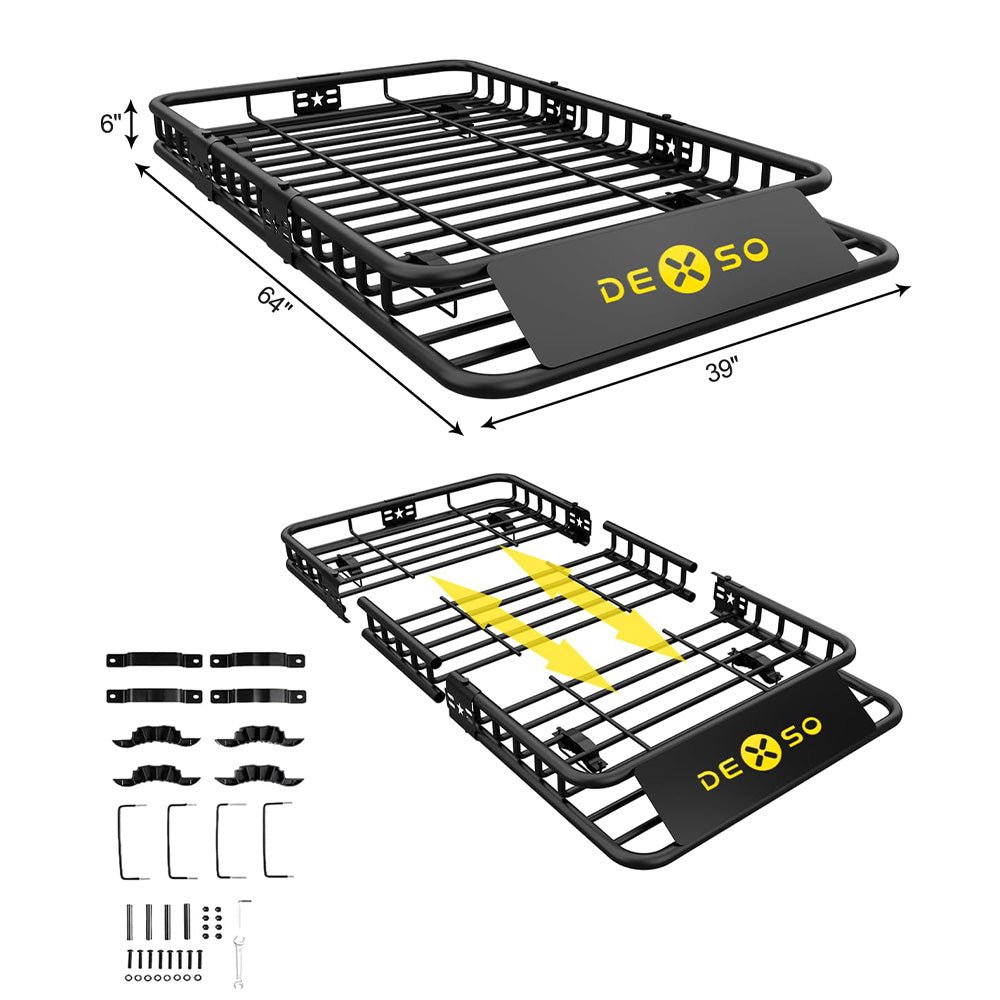 Garvee 64" x 39" x 6" Universal Roof Rack Basket with Cargo Net, Heavy Duty Luggage Holder for SUVs, Trucks, Vehicles, Black