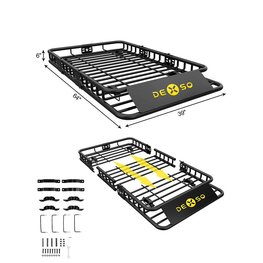 Garvee 64" x 39" x 6“ Universal Roof Rack Basket, Waterproof Luggage Bag for SUVs, Trucks, Vehicles, 200 Lbs Capacity, Black