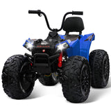 Garvee Ride - P Series: 24V Kids Quad ATV, Ride on Car 4WD Quad Electric Vehicle, 4x80W Powerful Engine, with 7AHx2 Large Battery, Accelerator Handle, EVA Tire, Full Metal Suspension, LED Light, Bluetooth&Music - Blue - Blue