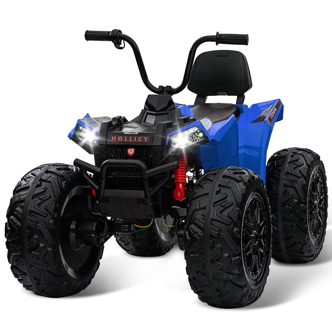 24V Kids ATV, Hetoy Ride on Car 4WD Quad Electric Vehicle, 4x80W Powerful Engine, with 7AHx2 Large Battery, Accelerator Handle, EVA Tire, Full Metal Suspension, LED Light, Bluetooth&Music, Blue-Black