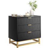 Garvee Black 3 Drawer Dresser for Bedroom, Wood Chest of Drawers with Metal Legs, Modern Storage Dresser Chest Cabinet Organizer, Large Dresser for Living Room, Hallway, Closet - Black