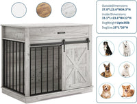 Garvee 37.8"W Dog Crate Furniture for Small/Medium Dogs, 2-in-1 Iron-Wood Fusion Dog Cage Indoor As Side End Table, Farmhouse Dogs Kennel with Sliding Barn Doors & Storage Drawer, Gray