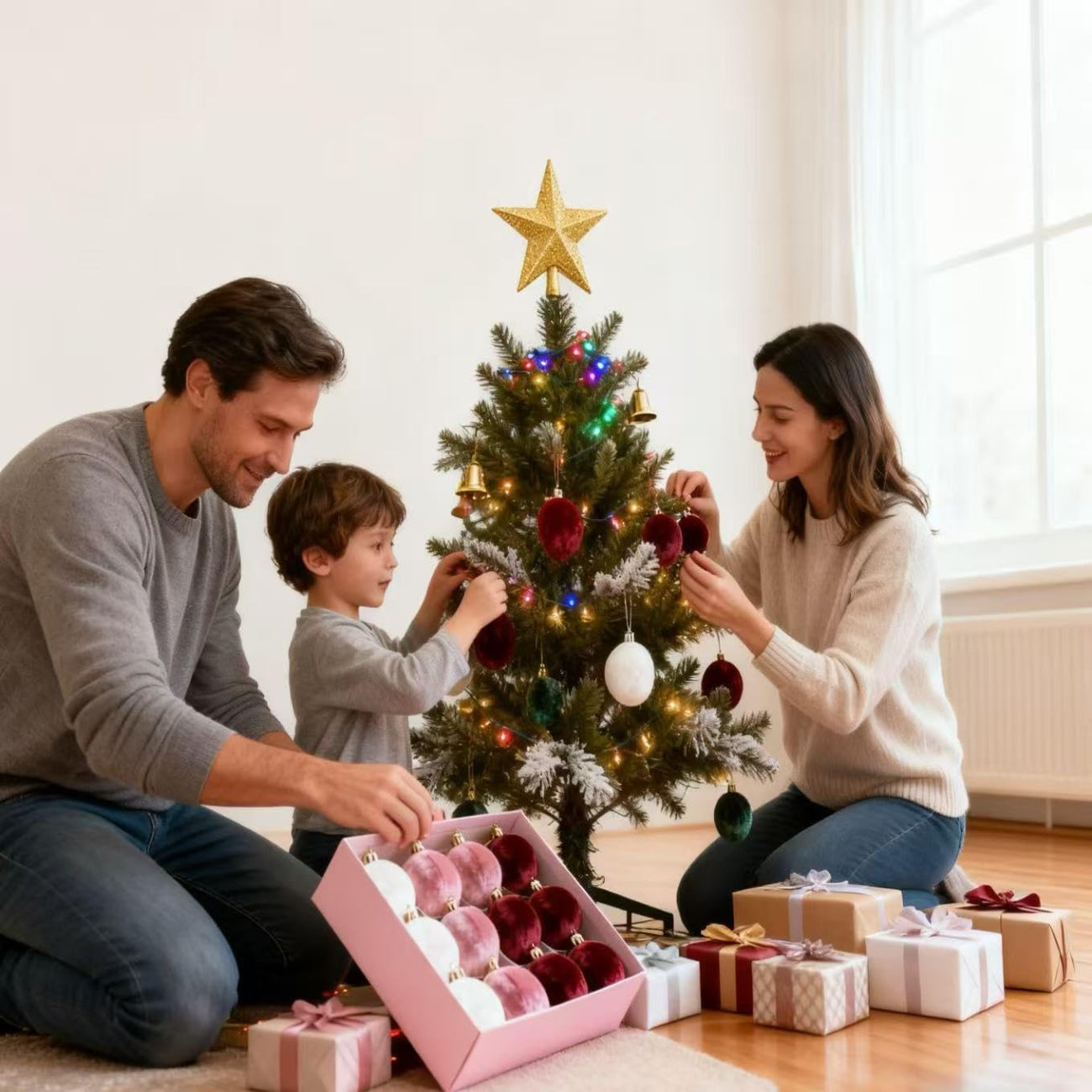 Garvee 3.15 Inch Christmas Ornaments 12-Pack Premium Fabric Velvet Shatterproof Elegant Holiday Tree Decor Festive Home Styling