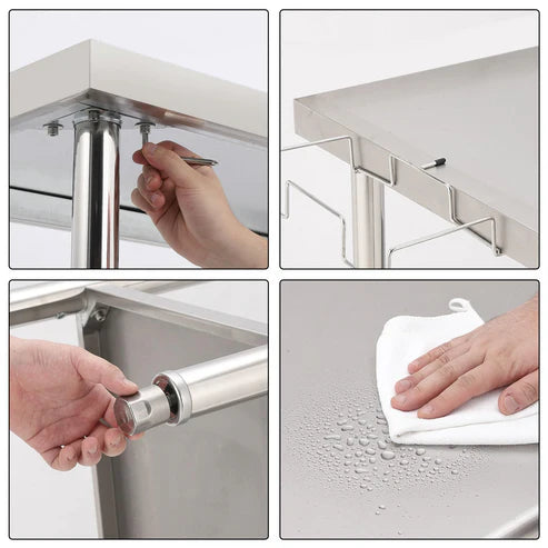 Garvee 72"L x 30"W x 35"H Commercial Food Prep Table Metal Kitchen Work Table with Adjustable Under Shelf, Stainless Steel Table with Hooks for Restaurant, Garage, Warehouse and Hotel