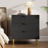 Garvee 3 Drawer Dresser for Bedroom, Modern Wooden Storage Chest with Gold Metal Handles, Anti-Tipping Design, Large Nightstand Organizer for Entryway, Hallway, Living Room, Black - Black