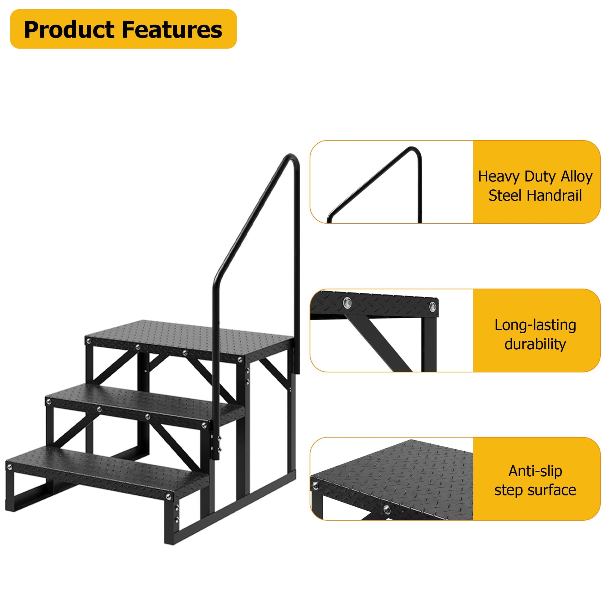 GARVEE portable RV steps with heavy-duty handrail durable frame and anti-slip step surface