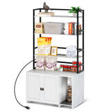 Garvee Cat Litter Box Enclosure, Hidden Cat Litter Box Furniture, Large Double Door Cat House with 3 Shelves and Charging Station, Push-Pull Mobile Chassis - White