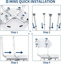 Garvee 360° Swivel Shower Chair with Backrest, Non-Slip Bathtub Chair, Height Adjustable Bath Seat for Elderly, Seniors and Disabled, Compact Shower Bench for Inside Tub or Shower, White