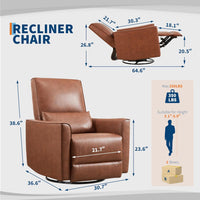 Garvee Swivel Rocking Manual Recliner Chair for Adults, Rocker Recliner Glider Deep Seat PU Leather Sofa Chair with High Backrest for Nursery, Living Room, Bedroom & Home Movie Theater, Brown
