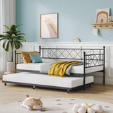 Garvee Twin Metal Daybed with Trundle, Premium Steel Slat Support, Space Saving Trundle Sofa Bed for Living Room, Bedroom and Guest Room, Black - Black