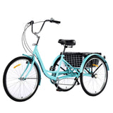 Garvee 3 Wheel Bikes for Adults, 7 Speed Tricycles for Adults, 24 inch Adult Tricycles for Women Men Seniors with Dual Chain, Rear Basket and Bag, Adult Trikes for Shopping, Beach and City, Green - Green