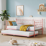 Garvee Twin Metal Daybed with Trundle, Premium Steel Slat Support, Space Saving Trundle Sofa Bed for Living Room, Bedroom and Guest Room, Pink - Pink
