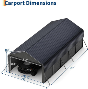 Garvee 12'X24'X9' Enclosed Oversized Metal Carport, Steel Heavy Duty Carport for All-Weather, Permanent Shelter for Full-Size Pickup Trucks, Boats, and Tractors