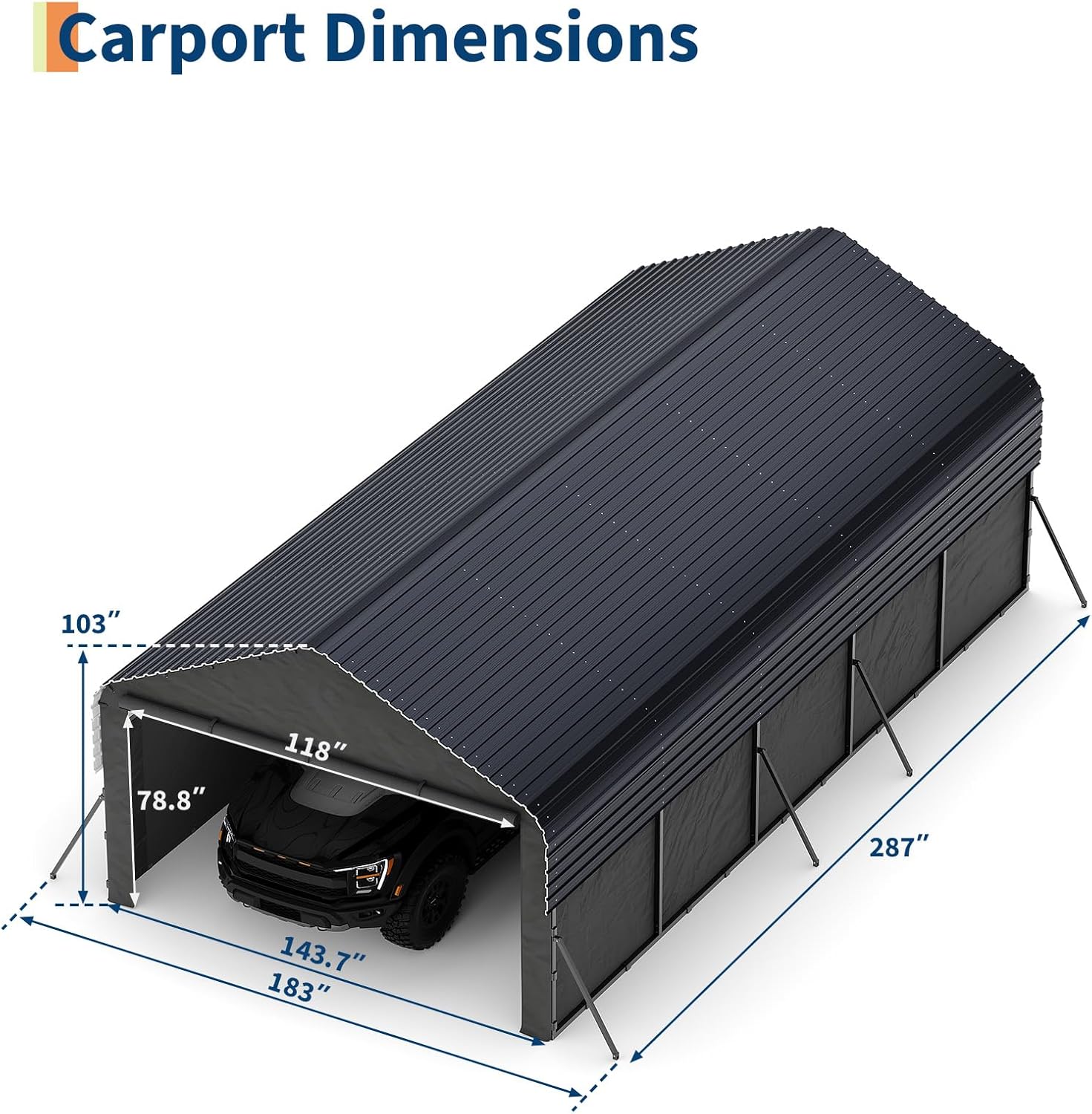 Garvee 12'X24'X9' Enclosed Oversized Metal Carport, Steel Heavy Duty Carport for All-Weather, Permanent Shelter for Full-Size Pickup Trucks, Boats, and Tractors