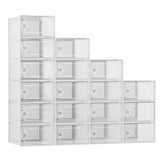 Garvee Stackable Plastic Shoe Organizer with Transparent Doors and Ventilation for Bedroom and Closet Storage, Durable, Easy Assembly, Clear - White