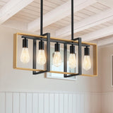Garvee Kitchen Island Lighting，5-Light Adjustable Dining Room Light Fixtures, Rattan Frame Pendant Ceiling Chandelier，Modern Pendant Lighting for Dining Room Kitchen Island Farmhouse