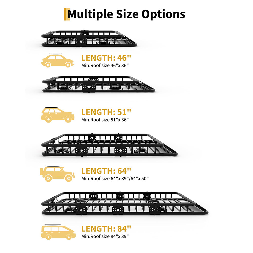 Garvee 84" x 39" x 6" Universal Roof Rack Basket - 200 lbs Capacity Heavy-Duty Rooftop Cargo Carrier with Extension for SUVs, Trucks, and Vehicles, Black