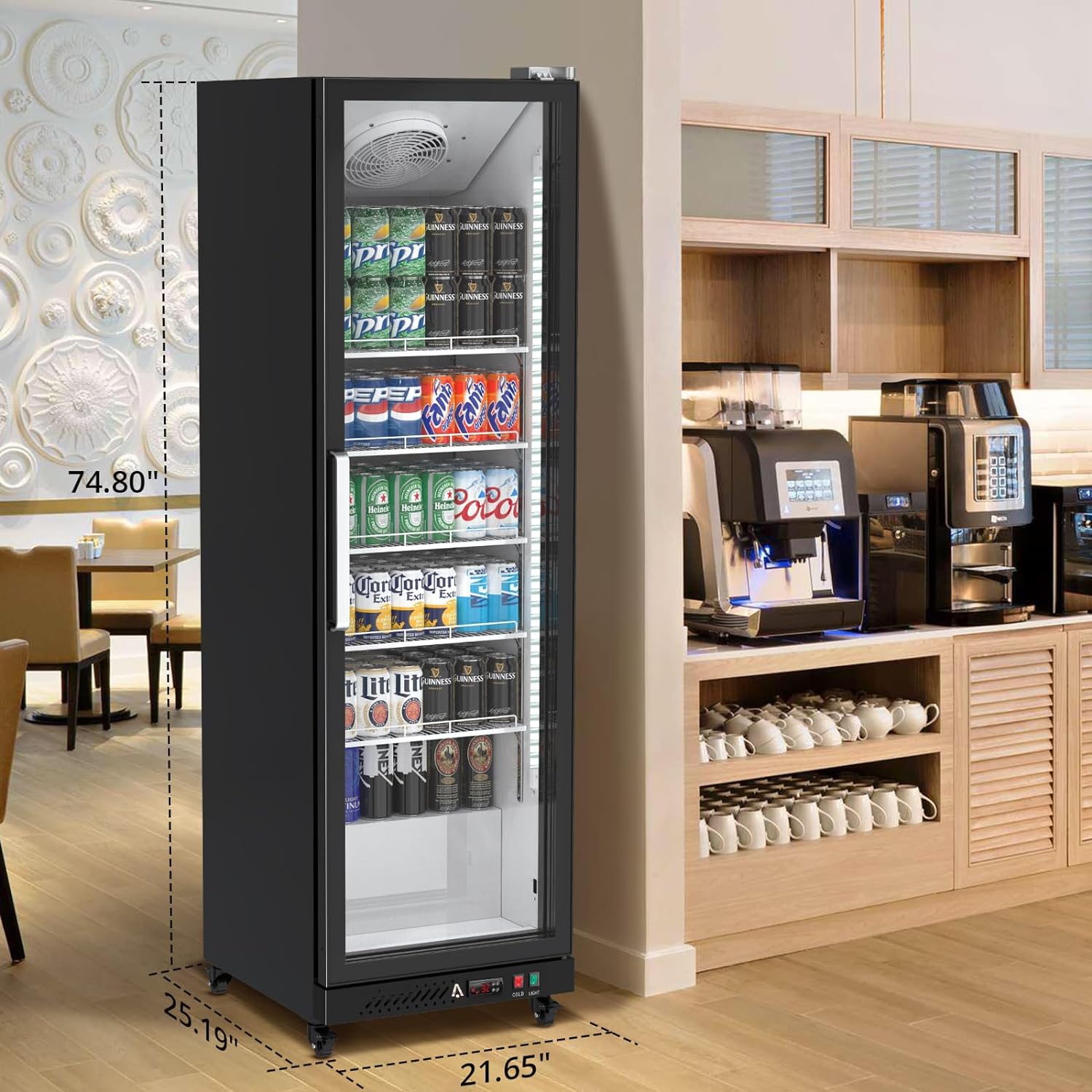 Commercial Refrigerator, Display Fridge Merchandiser Upright Beverage Cooler, Single Glass Door Fridge with Adjustable Shelves & Drink Organizers, 12.4 Cu. Ft. Black