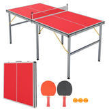 Garvee Portable Ping Pong Table 6x3 ft Professional Indoor/Outdoor Table Tennis Set with Net, Paddles & Balls, Foldable, Lightweight, Aluminum Frame - Red