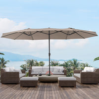 15FT double-sided patio umbrella, khaki, extra-large sunshade for outdoor spaces.