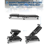 Garvee 36" Z-Creeper Seat On Wheels, Foldable Garage Mechanic Seat, 330 LBS Capacity, Black