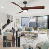 Garvee Ceiling Fans with Lights, 52 Inch 6 Speeds Ceiling Fan with 2 Downrods Remote Control Led Dimmable Dc Reversible Modern Noiseless Ceiling Fan for Indoor/Outdoor Use - Walnut