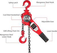 Lever Chain Hoist, Manual Lever Hoist Come Along 0.75 TON /1650 LBS, 10 Feet Lift Steel Chain with Heavy Duty Hooks Industrial Grade Steel for Lifting Pulling Building Garages Warehouse