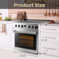 Garvee 36" Electric Range with 6 Heating Elements Cooktop, 6 Functions Convection Electric Oven, 6 Cu.Ft Capacity, Stainless Steel, Clock, Smooth Glass Top