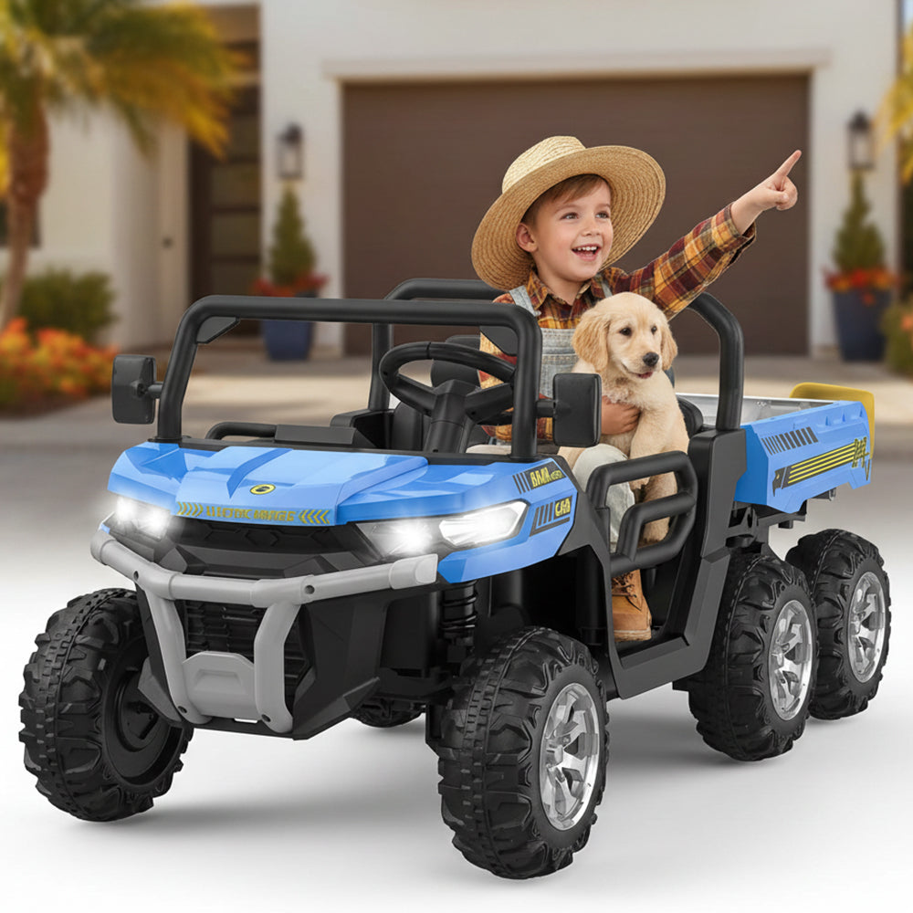 Garvee Ride - P Series: 2-Seater Ride on Car,6X6 24V Kids Ride On Dump Truck with Remote Control Electric Utility Vehicles UTV Battery Powered 6 Wheeler, for 3 years and up - Blue