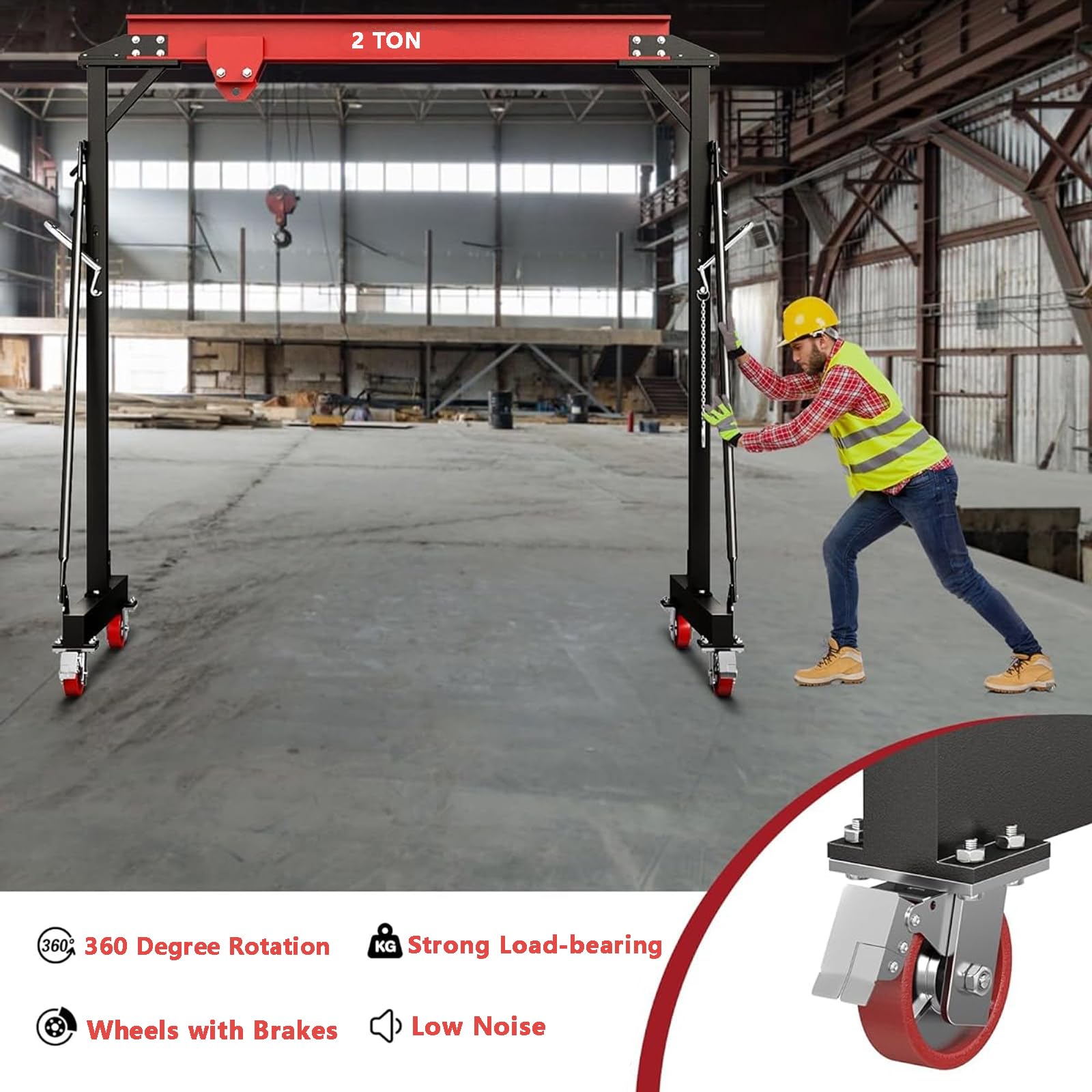 Garvee 2T Adjustable Gantry Crane 4400 LBS Capacity With Manual Trolle