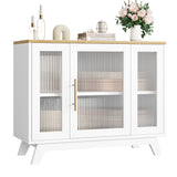 Garvee Buffet Storage Cabinet with Fluted Glass Door, 36" Modern Sideboard Cabinet with 2-Tier Storage, White Accent Cabinet for Kitchen Dining Living Room, Natural Top