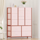 Garvee 15 Drawer Dresser for Bedroom, Tall Storage Organizer with Fabric, Metal Frame, Wood Top, Side Pockets & Hooks, Easy Assembly(Pink) - Pink