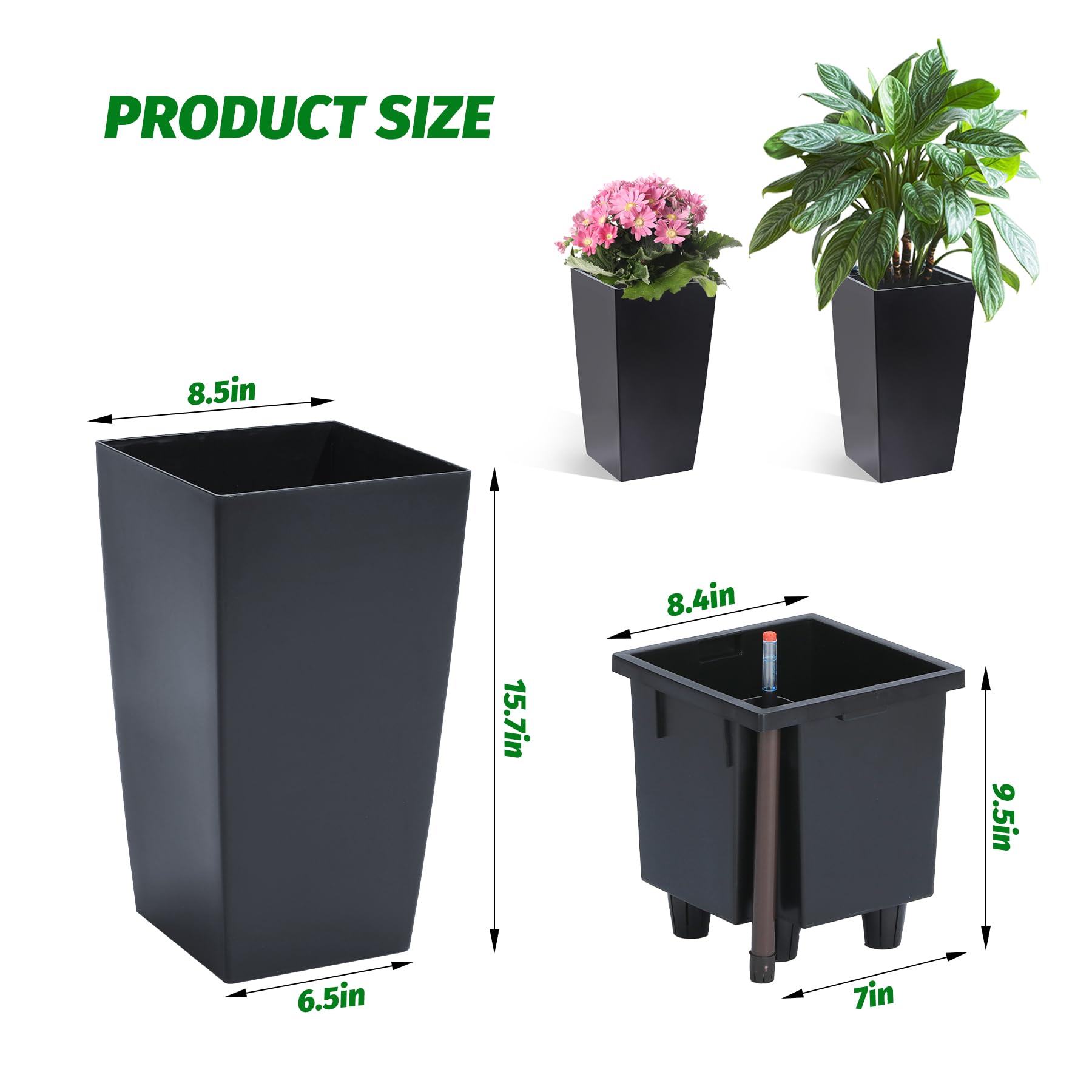 rectangular plant pots indoor Garvee 16 Inch Tall Rectangular Planters Set of 2 Large Modern Plant Pots with Drainage Holes&Water Level Monitor&Wheels Outdoor and Indoor for Patio,