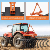 Garvee 50" Landscape Rake with 360° Rotation & Replaceable Spring Steel Tines, Carbon Steel Frame, Quick Mount, CAT-0 CAT-1 Hitch, for Brush Clearing & Soil Prep