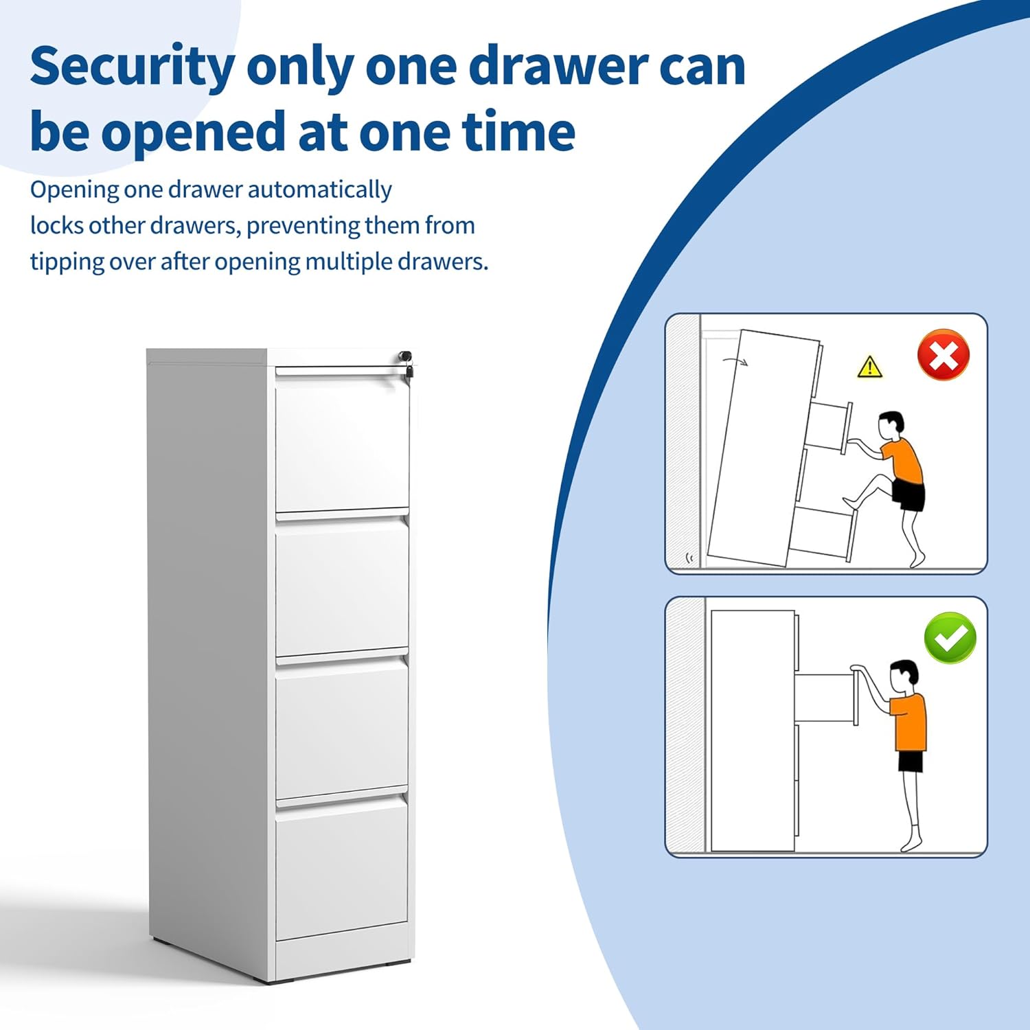 Garvee 4-Drawer File Cabinet with Lock, Heavy Duty Vertical Filing Cabinets for Home Office, Secure Locking Metal Steel Storage Cabinet for Letter/Legal Size File, Assembly Required, White