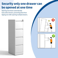 Garvee 4-Drawer File Cabinet with Lock, Heavy Duty Vertical Filing Cabinets for Home Office, Secure Locking Metal Steel Storage Cabinet for Letter/Legal Size File, Assembly Required, White