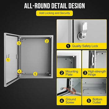 Garvee Junction Box, Steel Electrical Box 20x16x8", NEMA 4X Electrical Enclosure Box IP66 Waterproof & Dustproof, Universal Electrical Project Box with Lock & Mounting Plate