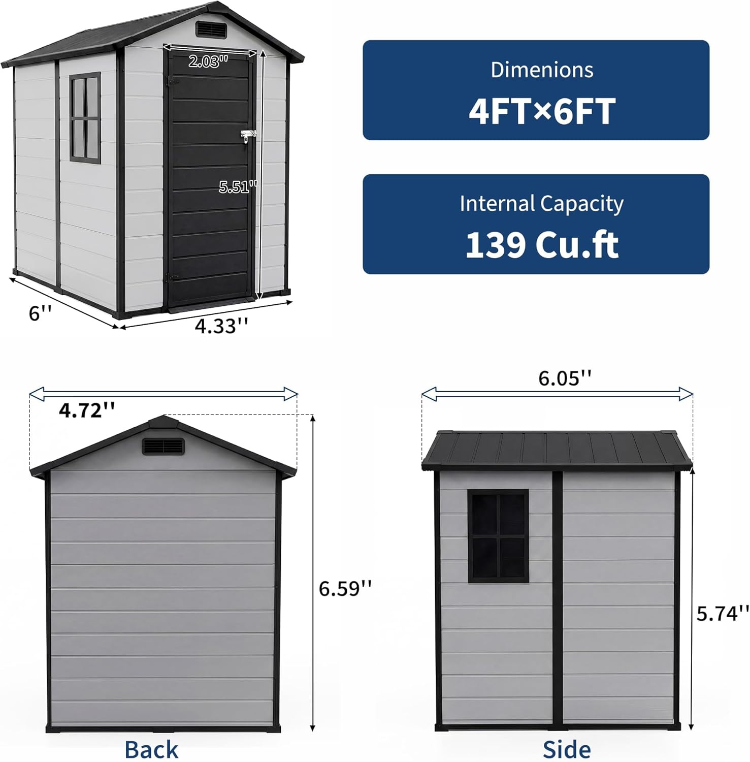 Garvee 4x6 FT Outdoor Storage Shed with Floor, Plastic Resin Garden Shed with Window & Sloping Roof & Lockable Door for Patio Backyard Garden, Lawn Mower, Bike, Tool Storage
