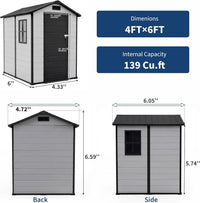 Garvee 4x6 FT Outdoor Storage Shed with Floor, Plastic Resin Garden Shed with Window & Sloping Roof & Lockable Door for Patio Backyard Garden, Lawn Mower, Bike, Tool Storage