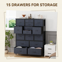 Garvee 15 Drawer Dresser for Bedroom, Tall Storage Organizer with Fabric, Metal Frame, Wood Top, Side Pockets & Hooks, Easy Assembly (Drak Gray)