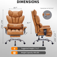 Garvee Big and Tall Computer Gaming Desk Chair, 400 LBS Capacity, Ergonomic High-Back Executive Office Chair with Footrest, Padded Adjustable Armrest, for Heavy People, Long Hours, Brown