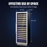 Garvee Dual Zone Freestanding Wine Fridge 24" - 154 Bottle Capacity, Built-In Wine Cooler Refrigerator With Safety Child Lock for Red, White, Champagne, or Sparkling Wine - Stainless Steel