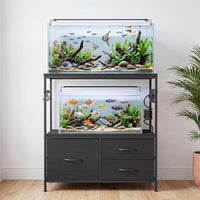 Garvee 20-29 Gallon Fish Tank Stand, Metal Double Aquarium Stand with Cabinet, Heavy Duty Reptile Terrarium Stand for Home Office Fish Tank Shelf, 330LBS Capacity, Black