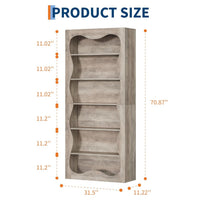 Garvee Tall 6-Tier Wood Bookshelf, Freestanding Bookcase with Wavy Scalloped Edge, Large Storage Display Shelf for Living Room Bedroom Office Library, Gray