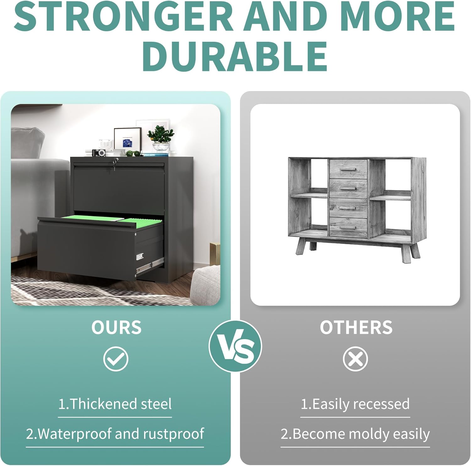 Garvee 2 Drawer File Cabinet with Lock, Metal Lateral File Cabinets for Home Office, Steel Wide Filing Organization Storage Cabinets for Hanging Files Letter/Legal/F4/A4 Size, Black